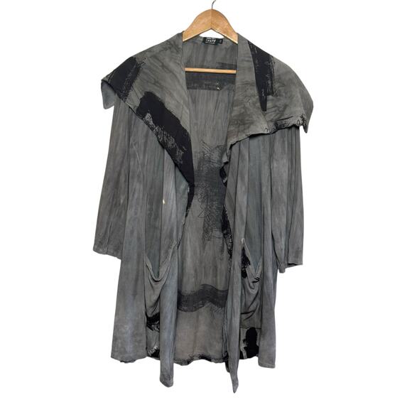 Art of Cloth Hand Made Dyed Size Medium Gray Black Open Front Jacket Pockets - Picture 2 of 8